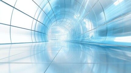 Futuristic Blue Glass Tunnel Corridor