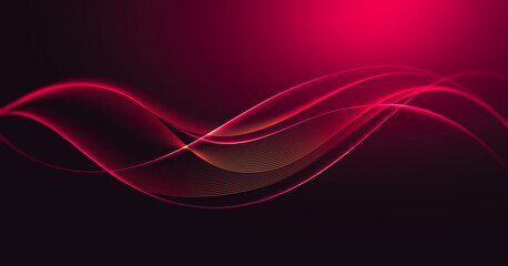 Red Waves in a Fluid Symphony. A Captivating Digital Artwork Featuring Glowing Lines and Smooth Curves on a Deep Maroon Background
