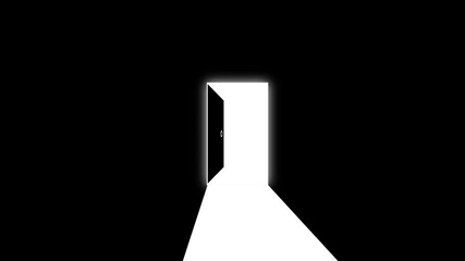 A slightly open door with light shining through, symbolizing opportunities, choices, new beginnings, transitions, and the unknown future ahead.