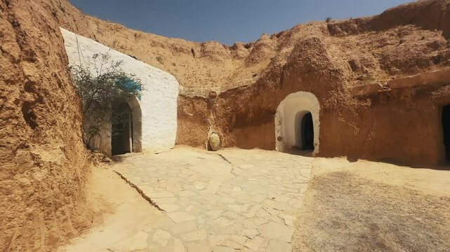 Traditional Berber cave houses in the Sahara desert of Tunisia