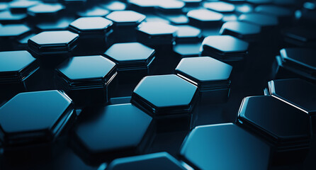 Obraz premium Illuminated blue hexagonal pattern creates futuristic technological surface