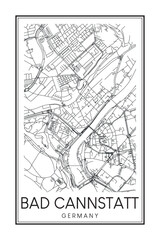 Obraz premium Hand drawn printable downtown road map poster of borough BAD CANNSTATT of the German city of STUTTGART on solid white background with city name