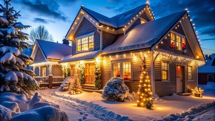 Festive Christmas House Lights at Night - Warm Winter Holiday Scene