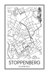 Hand drawn printable downtown road map poster of borough STOPPENBERG of the German city of ESSEN on solid white background with city name