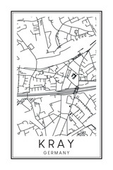 Hand drawn printable downtown road map poster of borough KRAY of the German city of ESSEN on solid white background with city name