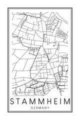 Hand drawn printable downtown road map poster of borough STAMMHEIM of the German city of STUTTGART on solid white background with city name