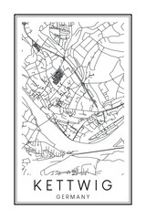 Obraz premium Hand drawn printable downtown road map poster of borough KETTWIG of the German city of ESSEN on solid white background with city name
