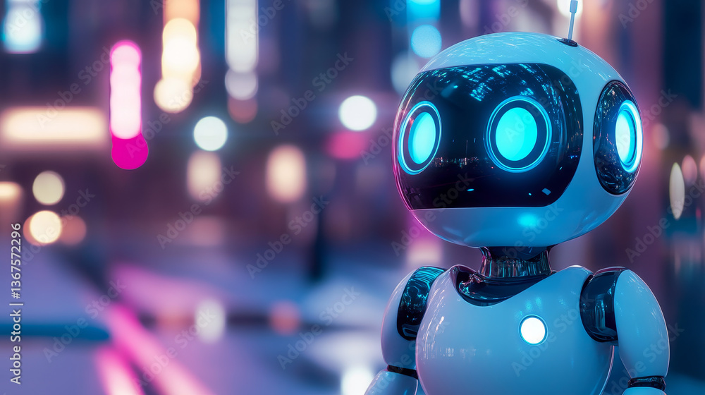 Poster isometric internet bot and cybersecurity, artificial intelligence concept. chatbot free robot virtua
