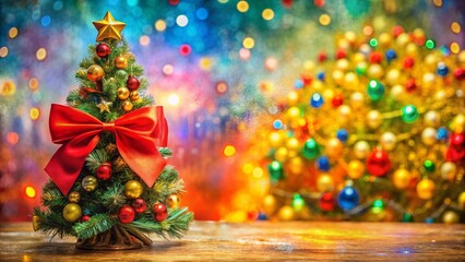 Festive Christmas Tree Miniature: Bold Brushstrokes, Gold Accents & Red Bow