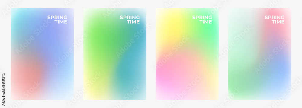 Aufkleber Set of Springtime color backgrounds with soft color gradients. Blurred effect for Spring season creative graphic design. Vector illustration.