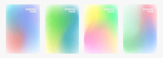 Set of Springtime color backgrounds with soft color gradients. Blurred effect for Spring season creative graphic design. Vector illustration.