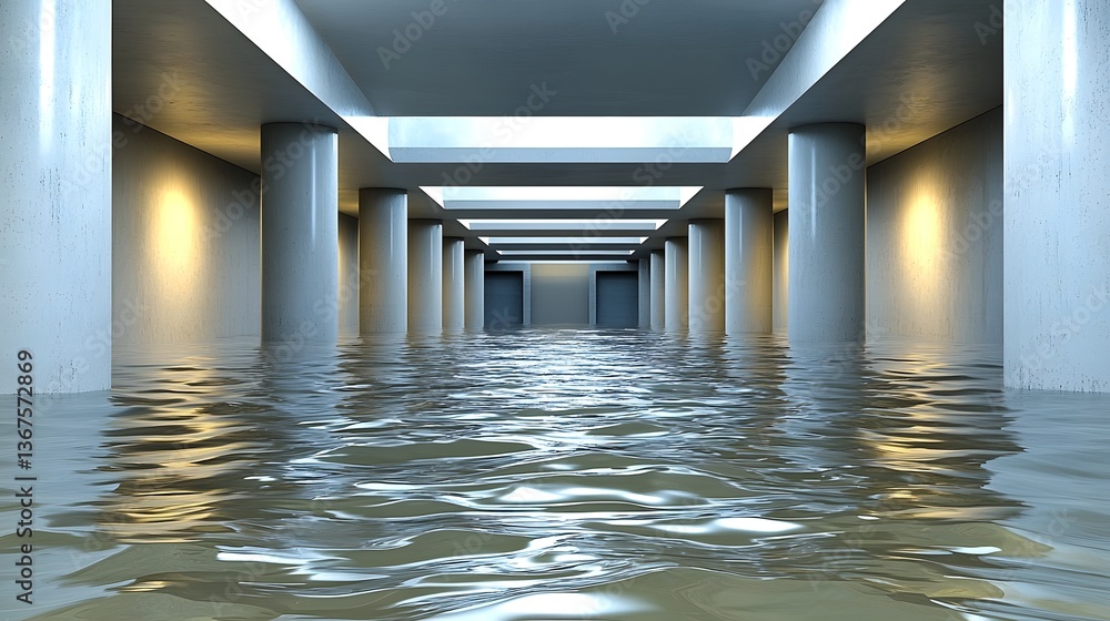 Poster 3d rendering of a futuristic and advanced hydroelectric dam with rushing water flowing through turbi
