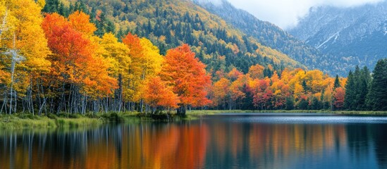 Fototapeta premium Autumn Colors Reflecting on Mountain Lake (1)