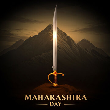 Maratha Sword (Talwar) Standing Against Mountain Silhouette for Maharashtra Day