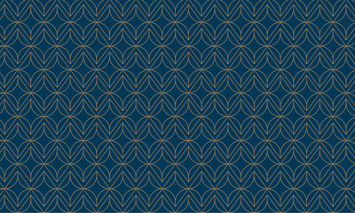 Abstract simple geometric vector seamless pattern with gold line texture on dark blue background. Light modern simple wallpaper, bright tile backdrop, monochrome graphic element