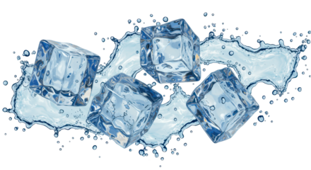 Isolated Four Ice Cubes with Splash
