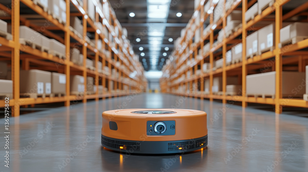 Poster isometric automated warehouse robots. modern logistics center. automated warehouse. autonomous robot