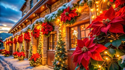 Obraz premium Festive Poinsettia Blooms & Twinkling Holiday Lights: Winter Celebration
