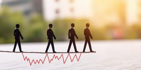 impact effect economic concept. Figures walking along a line representing progress and growth.
