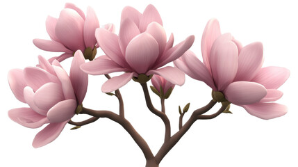 Fototapeta premium Magnolia Bloom: An exquisite macro shot of a cluster of blooming pink magnolia flowers, displaying intricate details and delicate petals against a soft backdrop.