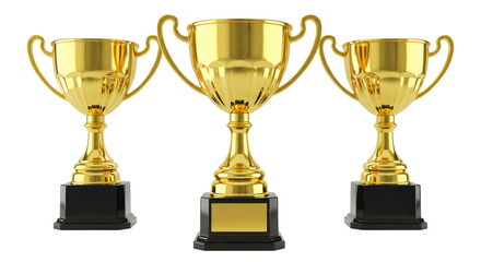 Isolated Three Golden Trophy Cups