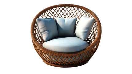 Fototapeta premium Woven Cocoon Chair: A cozy, woven cocoon chair with soft, inviting cushions, a perfect blend of comfort and style for relaxation