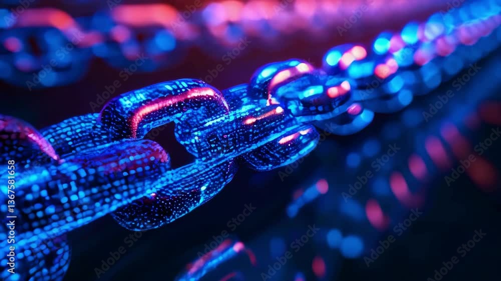 Poster a chain consisting of several links, stylized as a technological design. each link of the chain is c