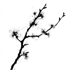 Fototapeta premium Monochromatic Rendering of a Delicate Blooming Branch on White