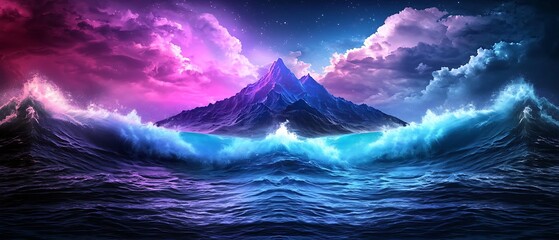 Fototapeta premium Night Mountain Seascape