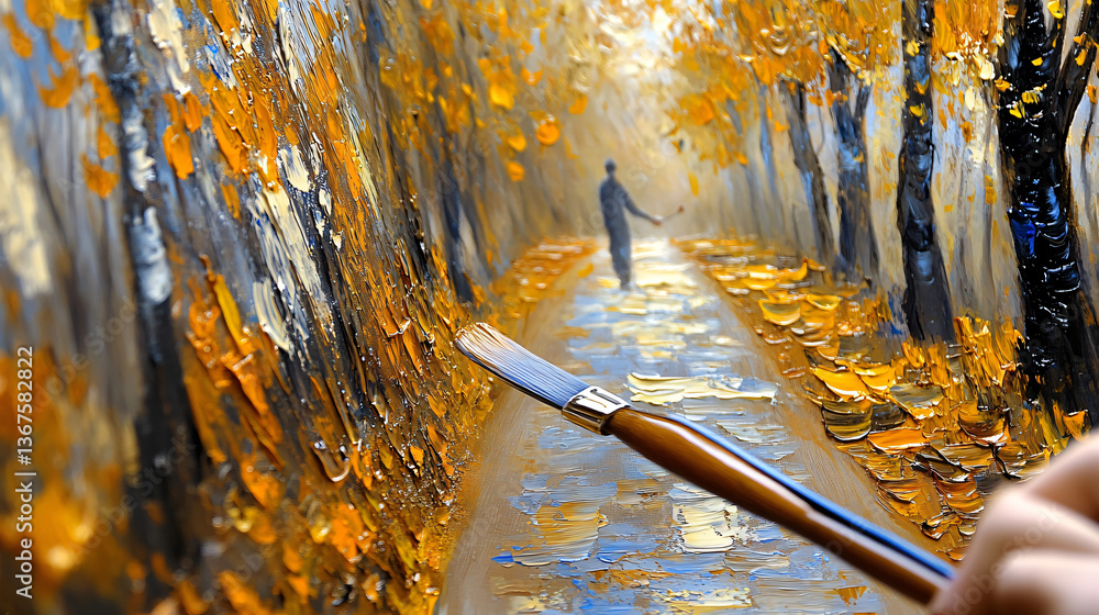 Poster dynamic action shot of a person holding a brush while engaged in spontaneous creation, capturing the
