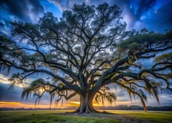 Fototapeta premium Florida National Forest Sideways Oak Tree - Low Light Night Photography
