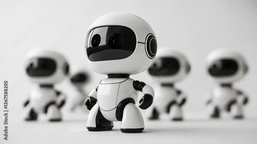 Aufkleber isometric set of modern robots isolated on background. little minimal modern white robots