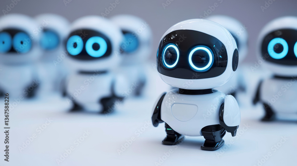 Aufkleber isometric set of modern robots isolated on background. little minimal modern white robots