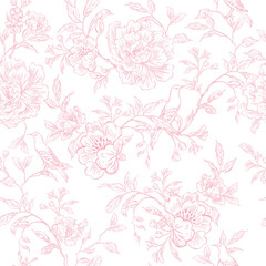 Tender  Floral pink seamless pattern, Elegant Line Art Design