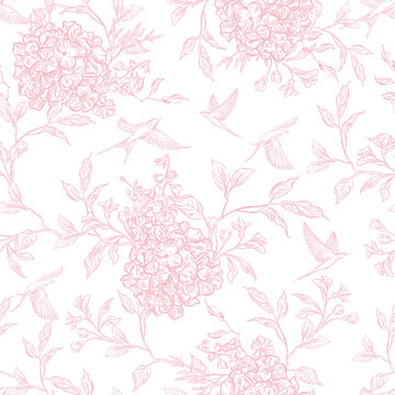 Fototapeta Tender  Floral pink seamless pattern, Elegant Line Art Design