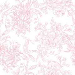 Obraz premium Tender Floral pink seamless pattern, Elegant Line Art Design