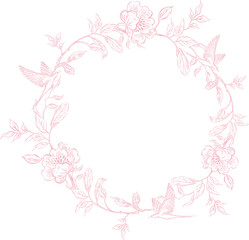 Tender  Floral pink seamless pattern, Elegant Line Art design