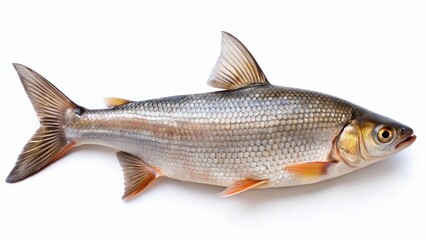 Obraz premium Freshly Caught Lake Whitefish, Isolated on White Background - Crude, Raw Fish