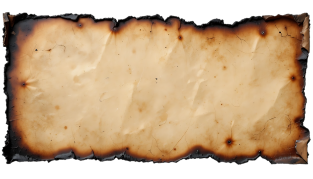 Aged burnt paper with scorched edges showing signs of wear and tear png