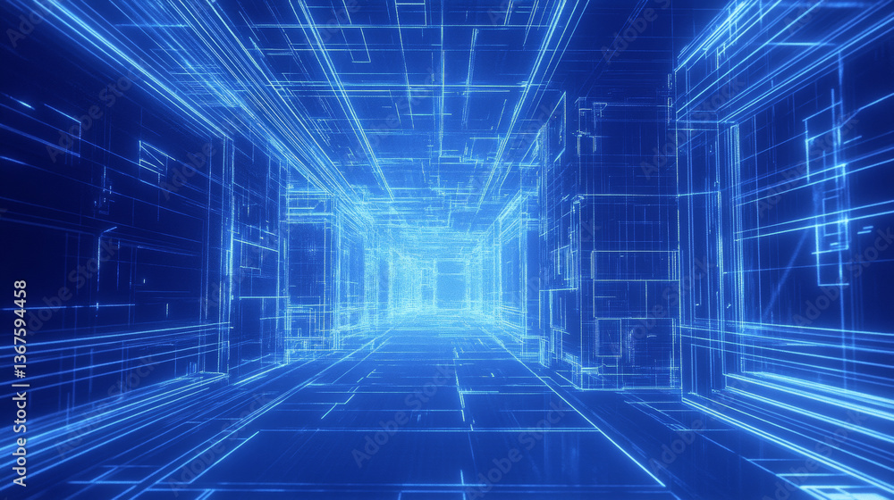 Aufkleber metaverse text 3d wireframe room on the plue background. vector perspective grid. futuristic vr game