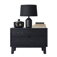 Modern Minimalistic Nightstands with Matte Black Finish Isolated on Transparent Background