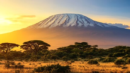 Fototapeta premium Kilimanjaro Peak at Sunrise Snow Capped Mountain in African Landscape