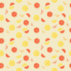 Seamless fruit pattern with lemon and oranges with in the words of the summeron yellow background vector