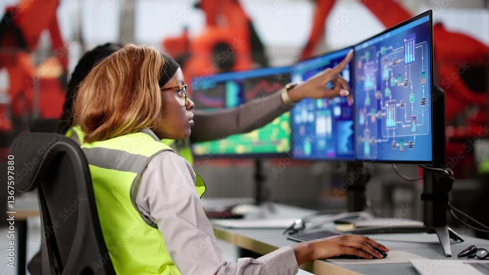 Aufkleber african american engineer using computer