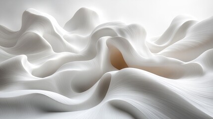 Obraz premium Abstract white textured background featuring wavy patterns ideal for design projects, digital art, and creative expressions, showcasing fluidity and depth in a minimalist style