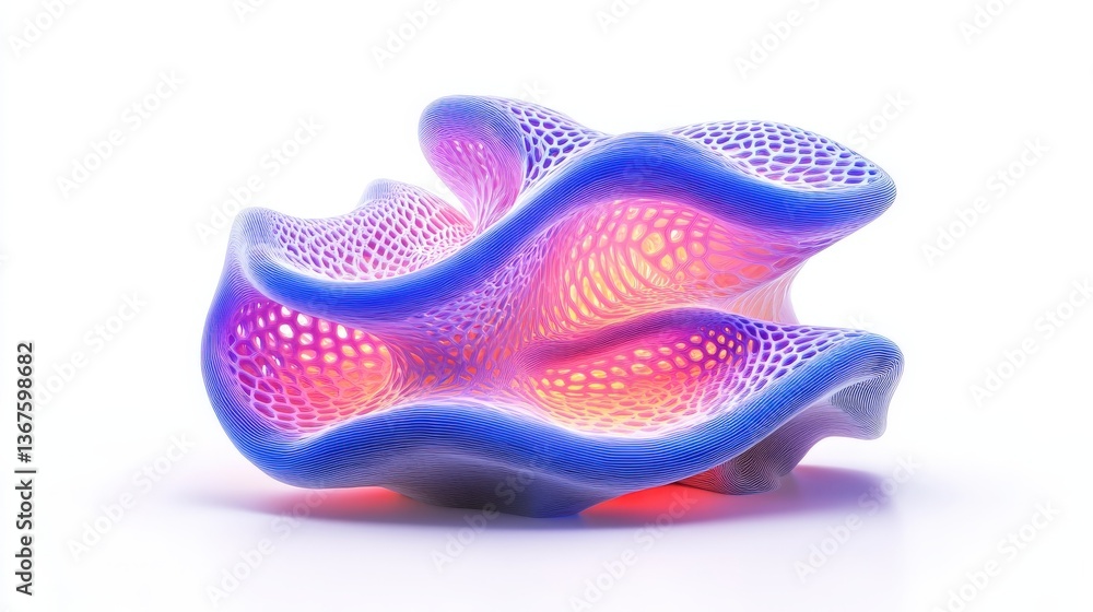 Poster abstract three dimensional cellular structure with vibrant colorful gradients showing