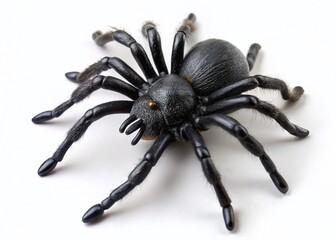 Funny Fake Rubber Spider Toy, Halloween Comic Horror Prop, Isolated Black Spider