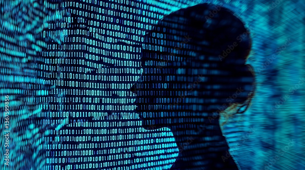 Poster the data security concept features a hacker who uses a laptop to engage in internet hacking, ultimat