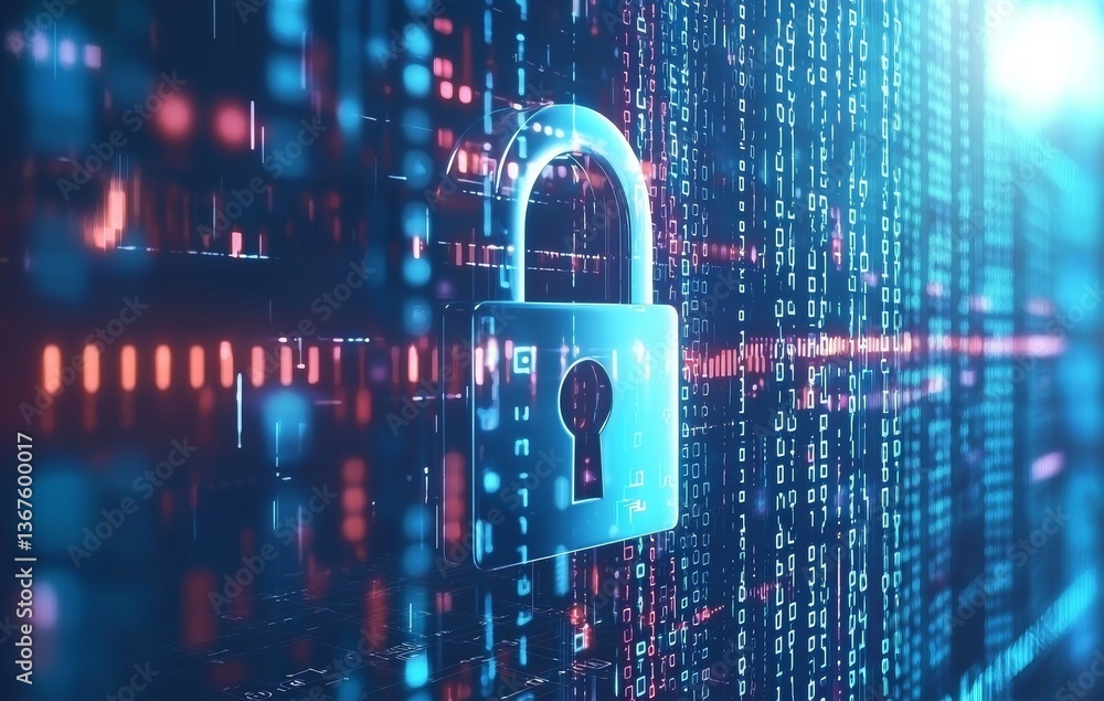 Poster the cybersecurity concept encompasses online internet digital data protection, relying heavily on ne