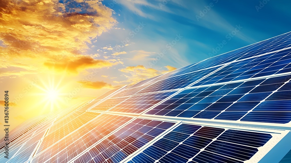 Aufkleber futuristic solar panel farm in the desert with an advanced energy efficient design and ai controlled